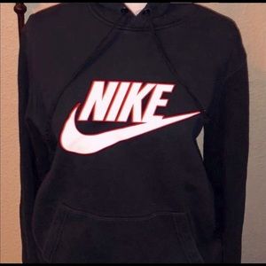 Black nike hoodie with red and white lettering